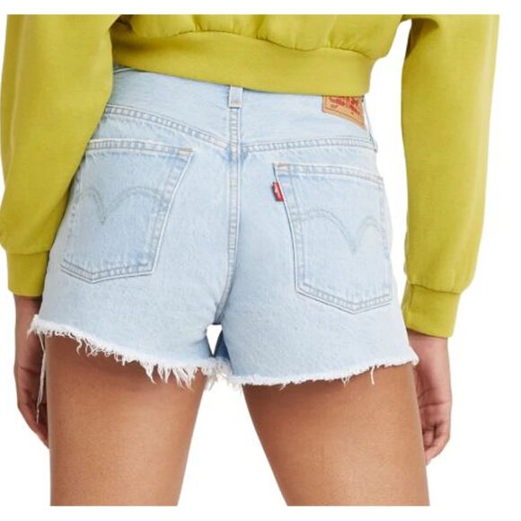 Levi's 501 Jean Shorts Light Blue Frayed Denim Size W32 32 14 - Picture 11 of 11